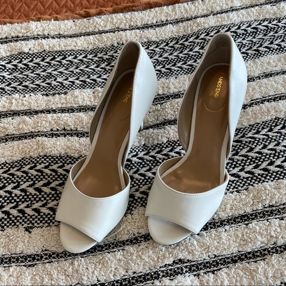 Lands' End Shoes - Lands' End White Peep Toe Heels